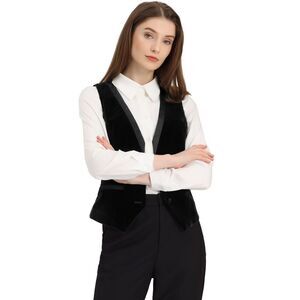 Velvet Suit Waistcoat Retro Sleeveless Steampunk Blazer Dressy Vest Black